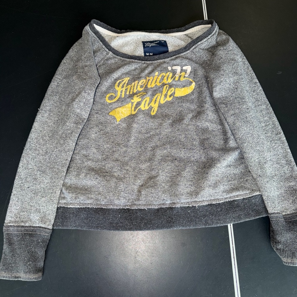American Eagle Charcoal Sweatshirt with Vibrant Yellow Script